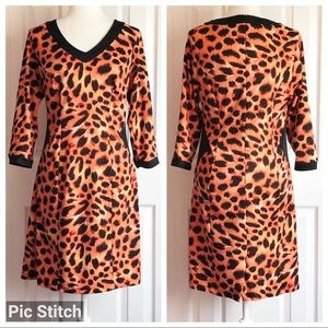 Poppy & Bloom Leopard Animal Print Knit 3/4 Sleeve Mini Dress 0X